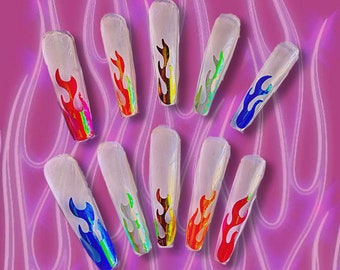 Neon Flames Press On Nails Set