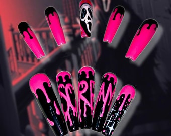 Pink Scream Halloween Press On Nail Set