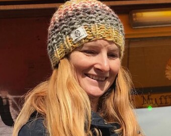 Chunky Knit Beanie, Ski cap, Snowboarding, cozy handknit fashion, gift for women, for men, cold weather gear, thick knit hat