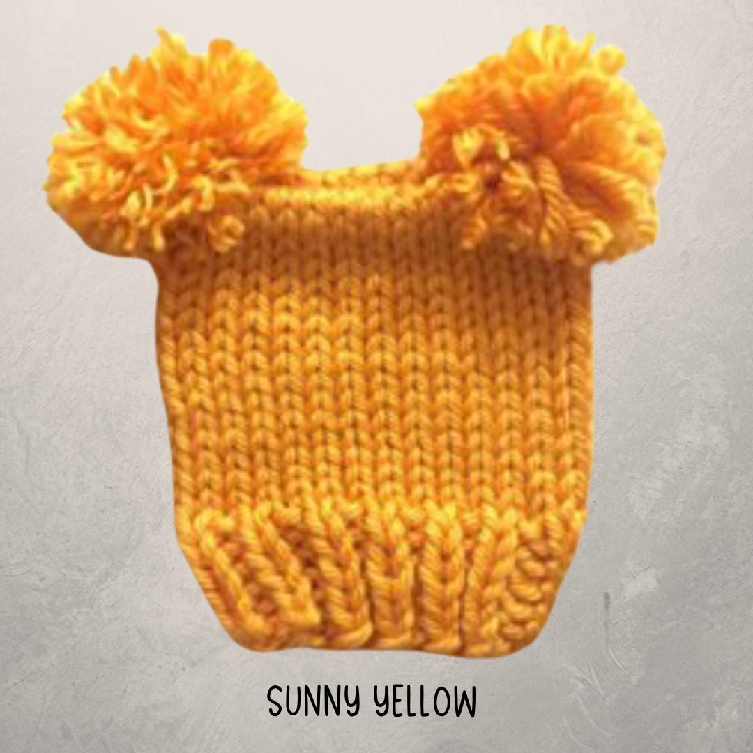 Neon Pom-pom Hat, Handknit Neon Pompom Beanie, Two Pompom  display picture 2