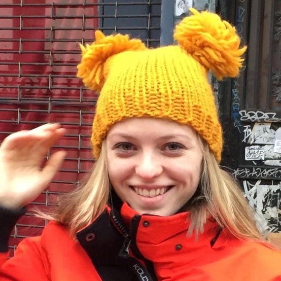 Winter Knit Pom Pom Neon Yellow Hat + ? ?️ Beanie with Pom - Neon Yellow main image 3
