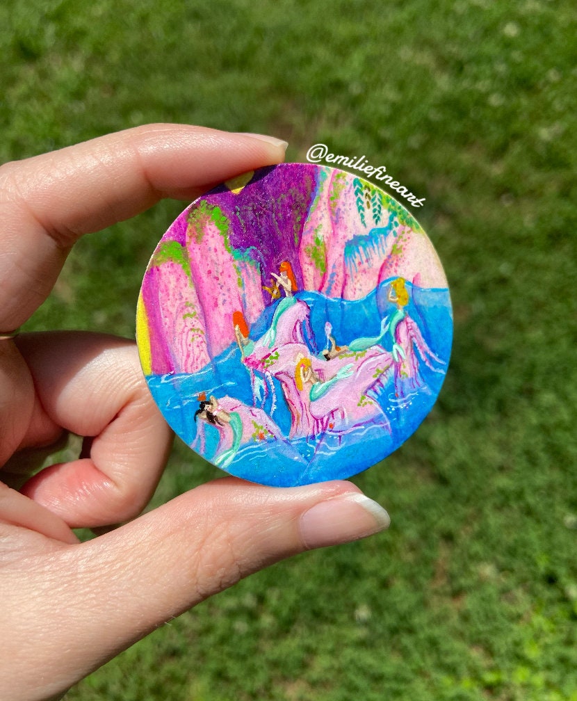 1:12th Scale Miniature Disney Peter Pan Mermaid Lagoon Dollhouse Decor Round Painting