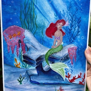8 1/2in x 11in Original Little Mermaid Under the sea watercolor Fine Print