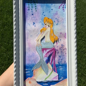 Disney Peter Pan Mermaid Lagoon Mermaid Watercolor Painting Signed Framed