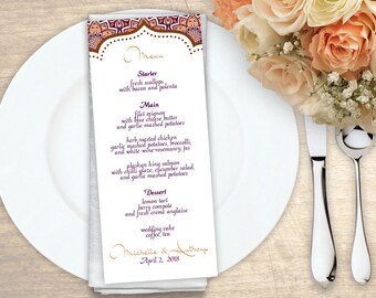 Menu Card Baby Shower Indian Bridal Shower Custom Printable Menu Birthday Party Printable Spanish Moroccan Wedding Arabian Dinner