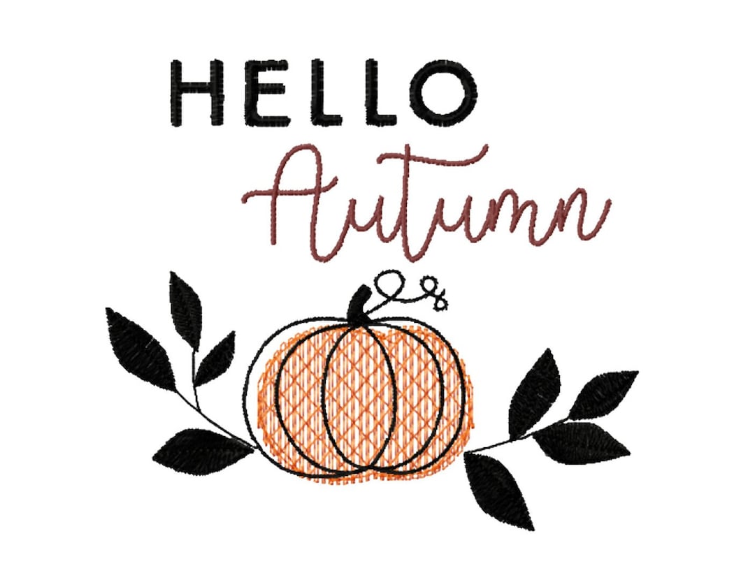 Hello Autumn 5X7 Embroidery Design Abstract Pumpkin - Etsy