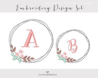 Floral Wreath Two Sizes Embroidery Design, Modern Embroidery Design, Wreath Embroidery, Laurel Embroidery Design, Wreath for Monograms