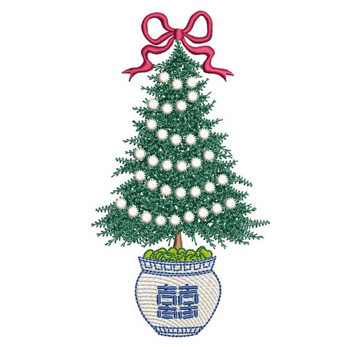 Chinoiserie Christmas Tree Machine Embroidery Design Winter Etsy