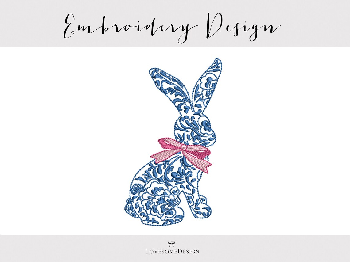 Chinoiserie Rabbit 8X8 Embroidery Design Rabbit Blue and | Etsy