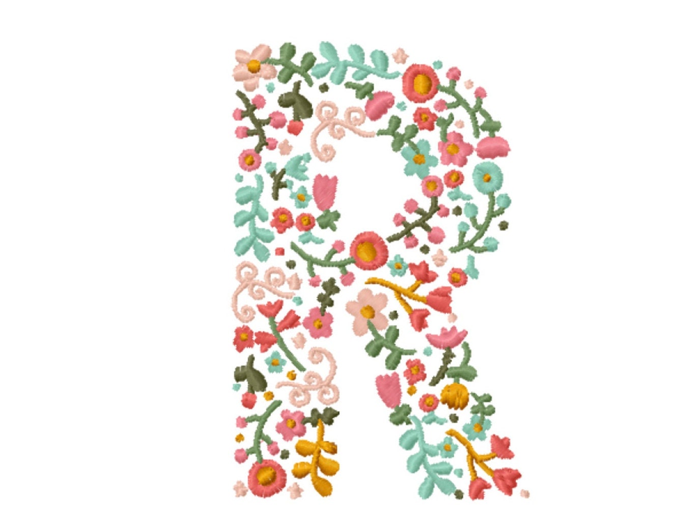 Floral Letter R 6inch Monogram Embroidery Design Machine - Etsy