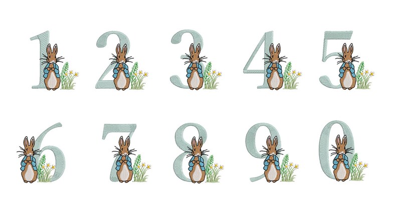 Peter Rabbit Numbers 4inch Embroidery Set Easter Bunny - Etsy