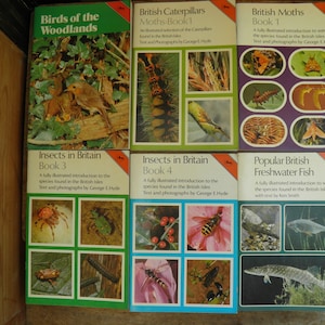 Set of Six Vintage Wildlife Books, British Wildlife, Birds, Insects, Moths, Caterpillars and Fish, 1970's Books, Jarrold Publications,