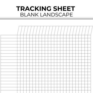 May include: A white tracking sheet with a grid pattern and the text "TRACKING SHEET BLANK LANDSCAPE" in black. The sheet is designed for tracking and organizing information.