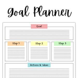 Printable Goal Planner PDF – SMART Goal Setting Worksheet, Productivity & Project Planner, Goal Tracker, Self Improvement, Instant Download