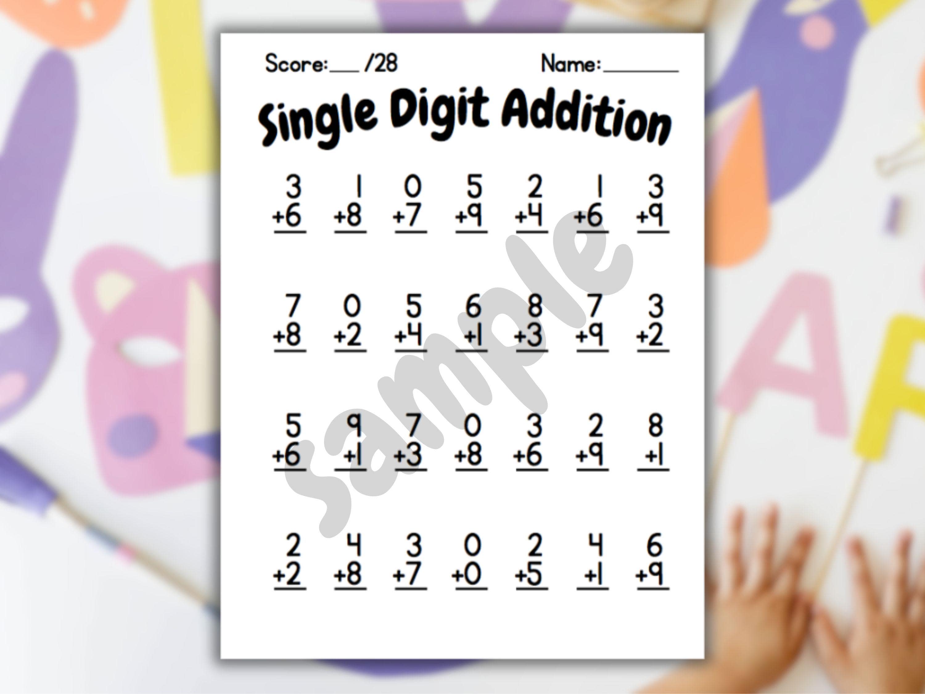 Addition Fun Worksheet 5 Printable Pages | Simple Single Digits | Math ...