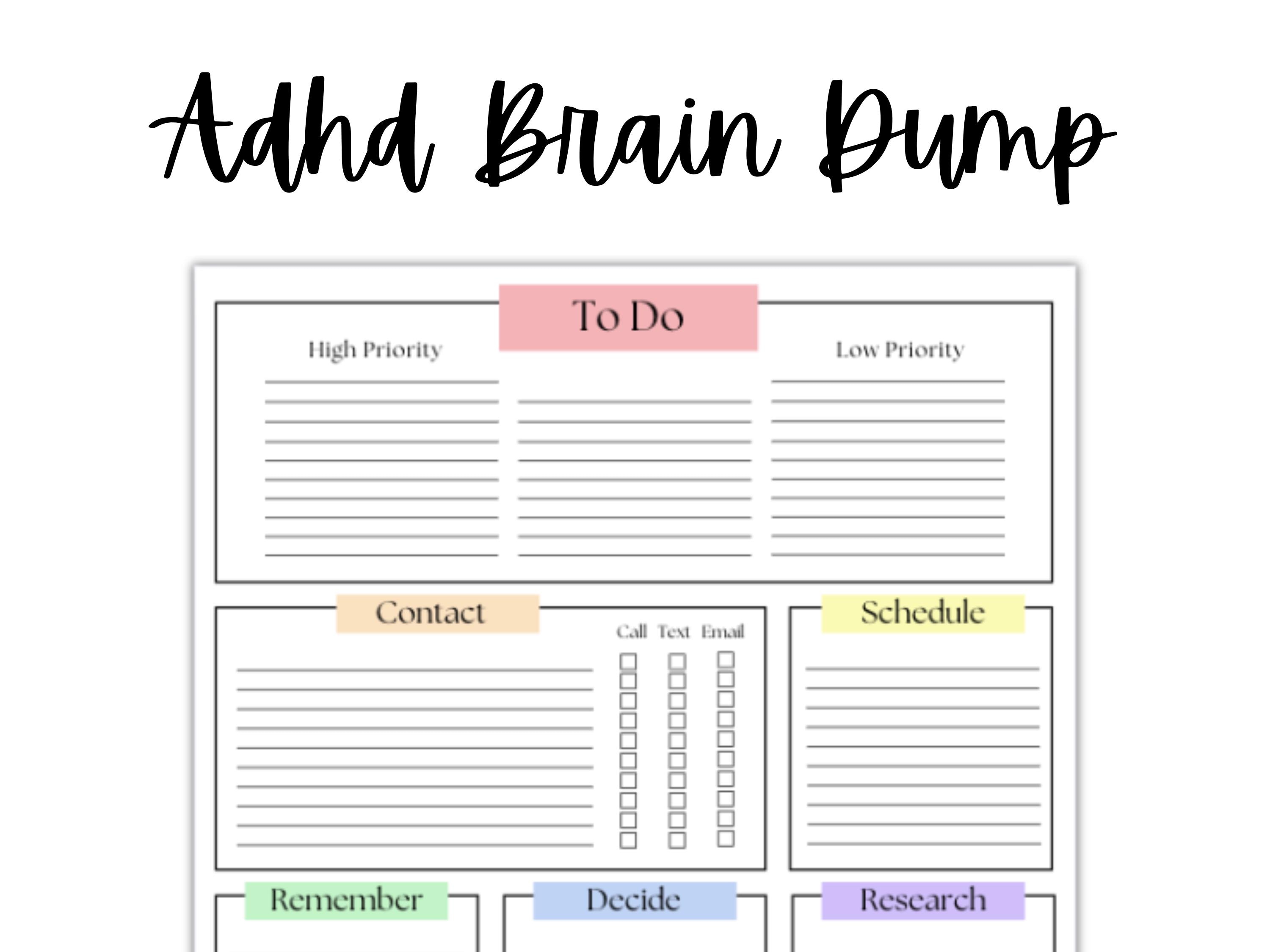 Printable ADHD Brain Dump Sheet | Adult ADHD Planner | Daily to Do List ...