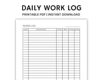 Employee Work Hours Log, Printable PDF, Daily Time Sheet Log, Timekeeping Sheet, Time Tracker, Activity Log, Digital Download, Working Hours