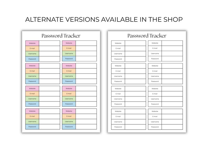 Password Tracker Printable Template | Digital Download | Secure ...