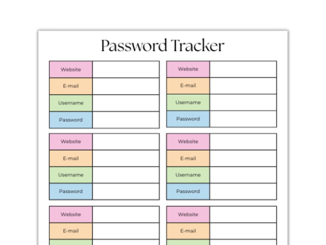 Password Tracker Printable Template | Digital Download | Secure ...