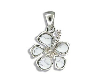 Hawaiian Sterling Silver Hibiscus Flower With White Mother of Pearl Pendant Only