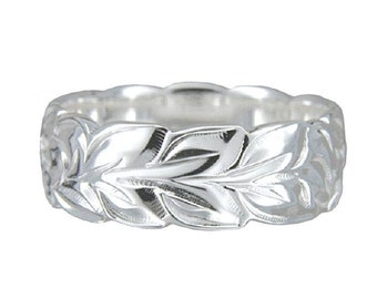 Hawaiian Sterling Silver Plumeria and Maile Leaf Ring