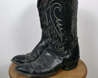 Vintage Tonny Lama Men's  Black Leather Cowboy Boots/Pointed toe Boots/Size 11.5