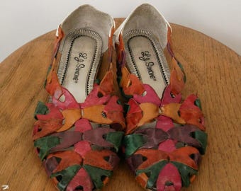 Vintage Women's Multicolored Huaraches Leather Woven Flat/Size Women's 7
