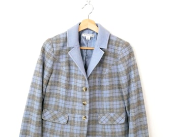 Pendleton Women's Baby Blue/Grey Plaid Wool Blazer/Jacket/Women's 4
