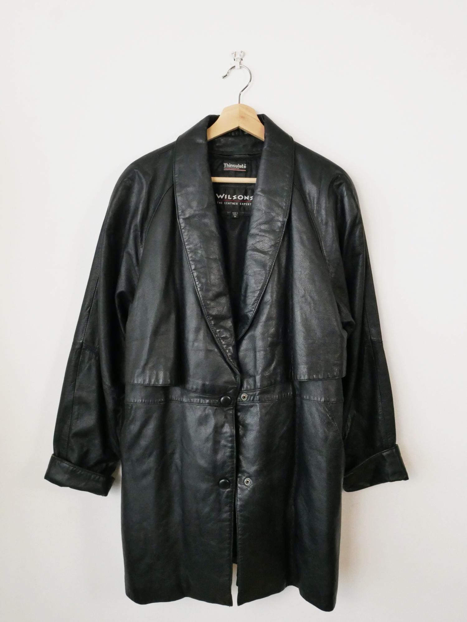 Vintage 90s Wilsons Women's Black Soft Leather Belted Coat/leather
