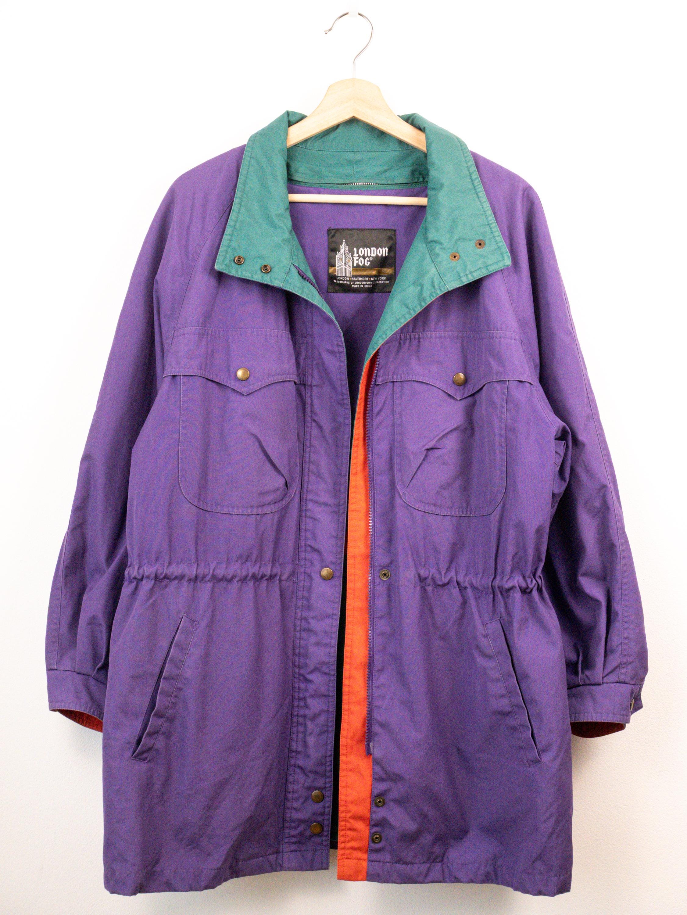 Vintage 80s London Fog Purple/green Nylon Ski Jacket/drawstring