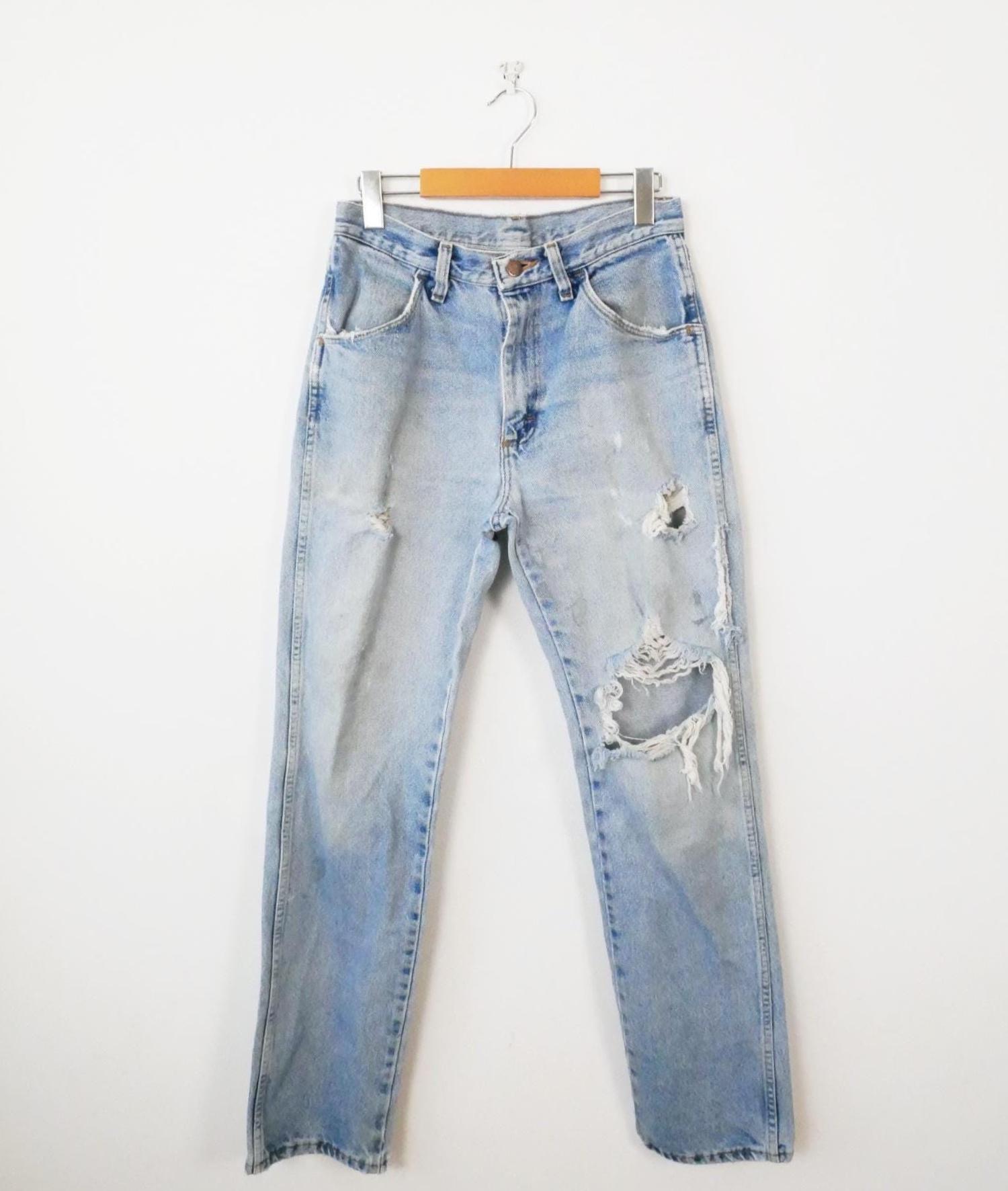 パンツ 90's RUSTLER Denim Pants Made in USA 90s Rustler Men's Light Wash Distressed Denim Jeans Straight Leg