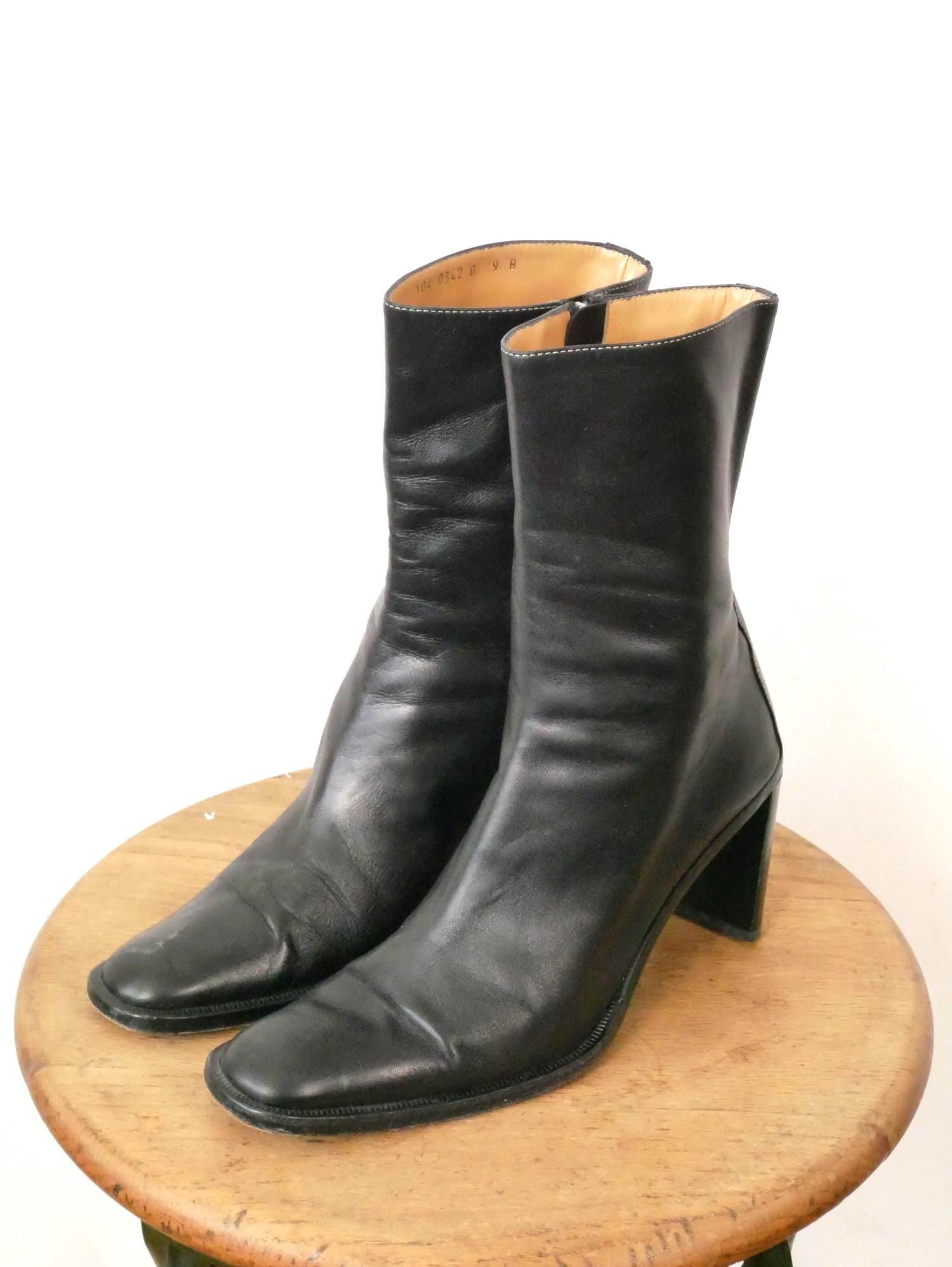 靴 90s gucci archive square toe heal boots Gucci Black Leather Side Zipper Boots/women's 9B - Etsy