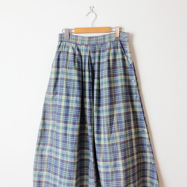 Woolrich Light Blue  Plaid /Checked Button Down Cotton Flare Skirt/W28-32
