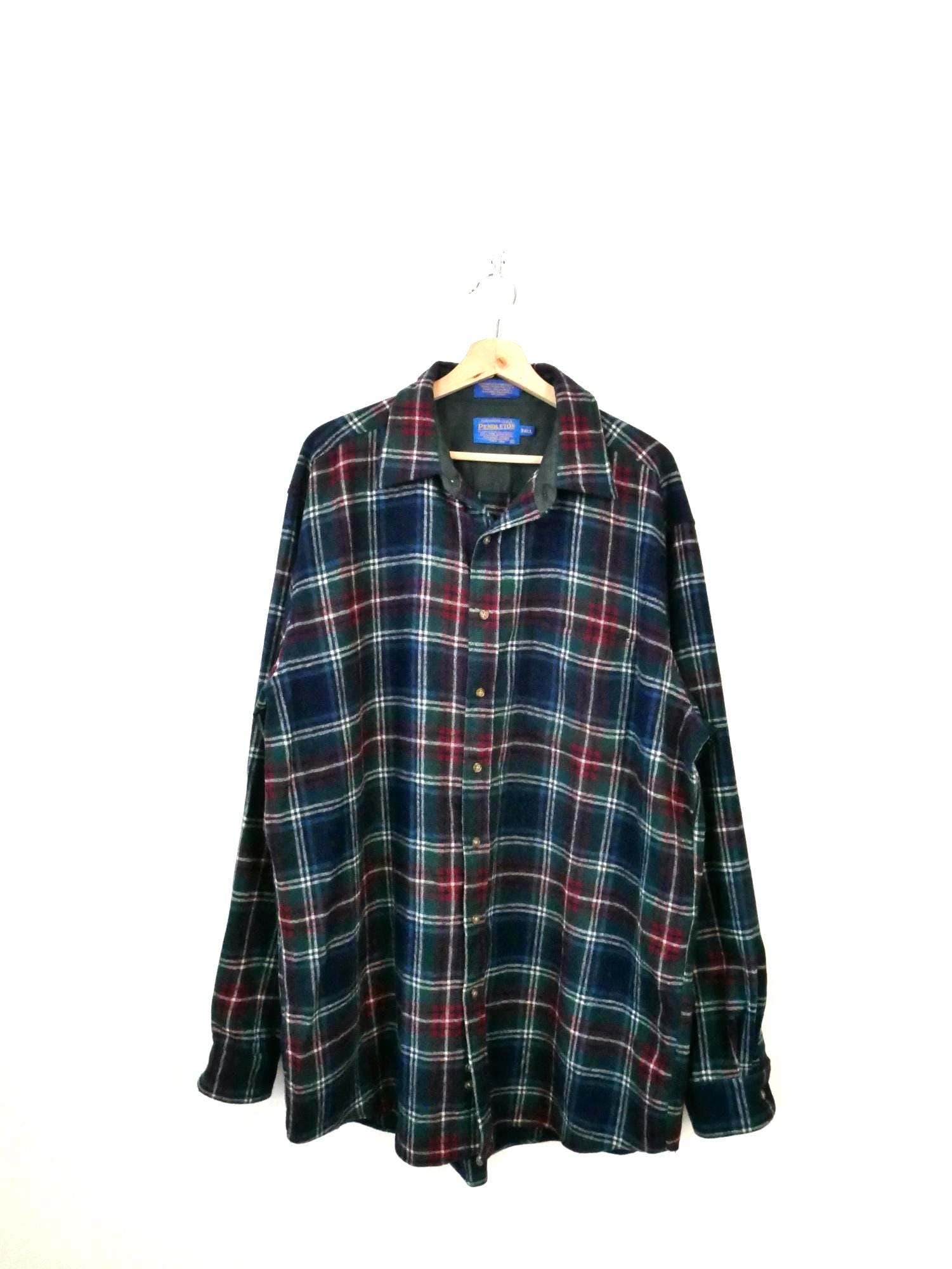Chemise en flanelle de laine vierge à carreaux beige et rouge Pendleton vintage des années 60/70 - M