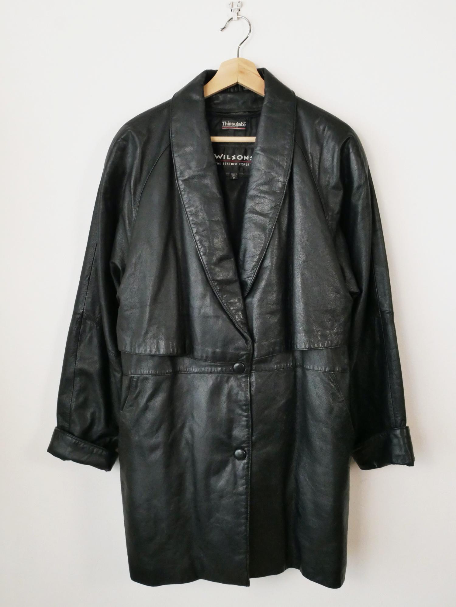 Vintage 90s Wilsons Women's Black Soft Leather Belted Coat/leather