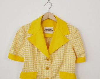 Vintage 60s Yellow/White Houndstooth Short Sleeve Jacket