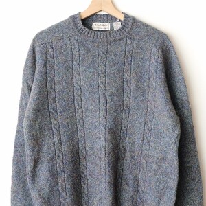 pull/pull vintage en maille torsadée bleu gris à encolure ras du cou en laine mélangée image 2