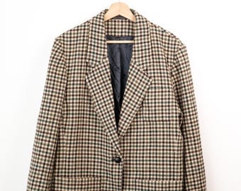 Vintage EGO Fashions Houndstooth Plaid Wool Blend Blazer Jacket