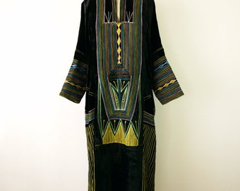 Vintage 1970's Black Velour/Embroidered Kaftan Dress/Maxi Dress