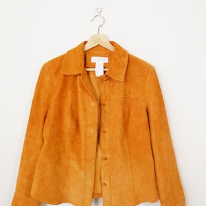 Vintage 90s Women&#39;s Marshall Field’s Orange Suede Leather Jacket