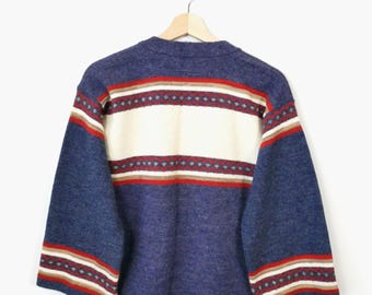 Vintage 1980s Fair Isle Cardigan Sweater Womens Knit Cardigan