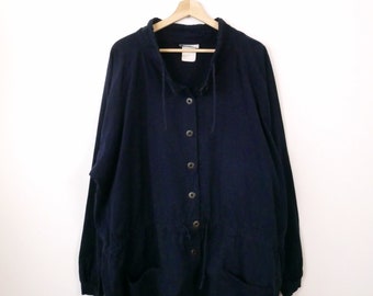 Vintage Navy Blue/Dark Blue Button down Drawstring Jacket/Cotton Jacket