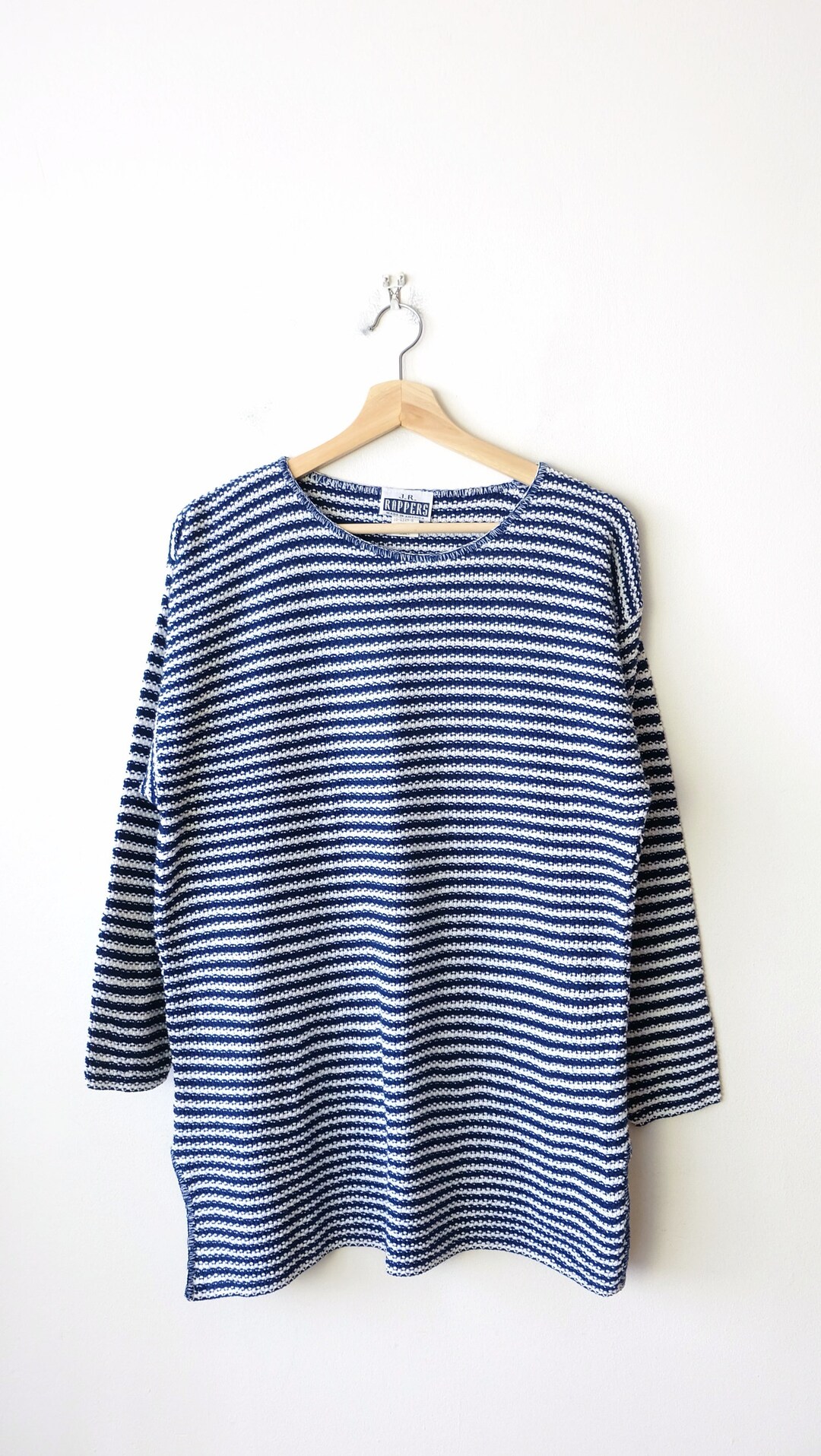 Vintage Navy Blue/white Striped Acrylic Sweater/jumper/minimal Sweater