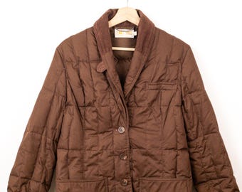 Chaqueta tipo blazer marrón acolchada con cuello chal, estilo vintage de los años 90 para mujer.