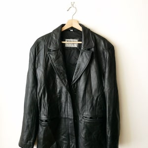 vintage Femme Black Soft Lamb Leather Zip up Jacket/Veste minimale