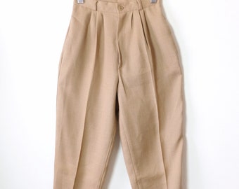 Vintage Beige/Sand Beige High waisted tapered Pleated Pants/Minimal Pants/W22