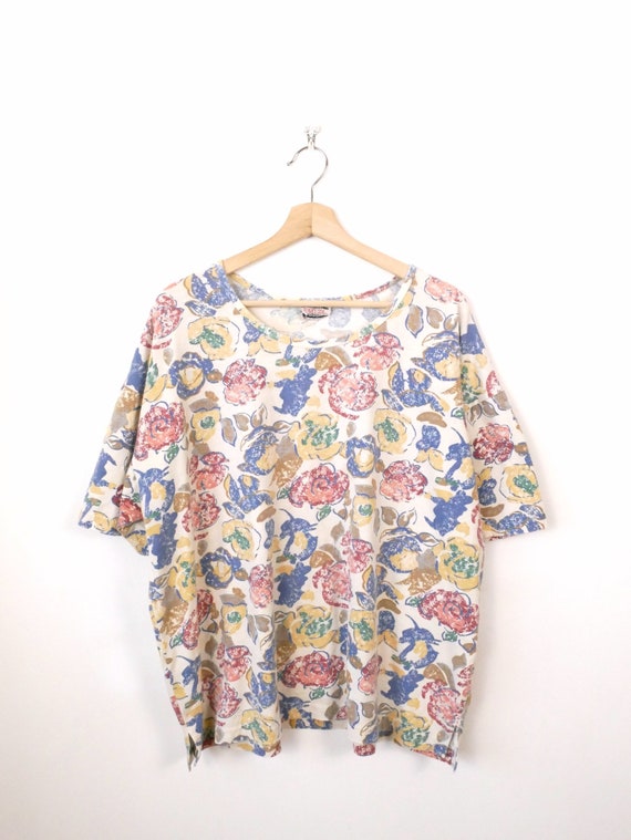 Tシャツ・カットソー Golden  Floral Print Vintage Look Short Sleeve T-Shirt Vintage Floral Print Short Sleeve T-shirt/women's Top - Etsy
