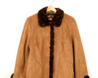 Veste Fausse Suédine Femme NEXT – Taille 10 – Beige à Col, Fermeture Éclair (Neuve Sans étiquette)