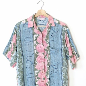 Camicetta/camicia da donna a maniche corte con motivo floreale vintage
