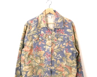 Vintage Women's Baby Blue Floral Cotton Lightweight Jacket